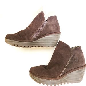 Fly London Dark Brown Suede Zip Boots. Size 7.